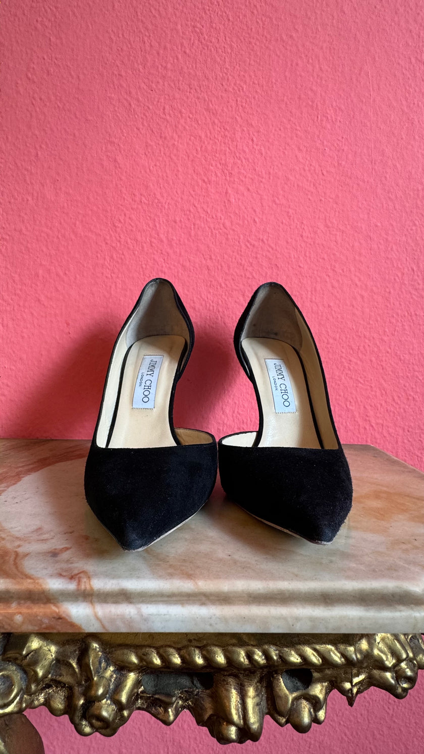 2010s Jimmy Choo Black Suede D’Orsay Pumps