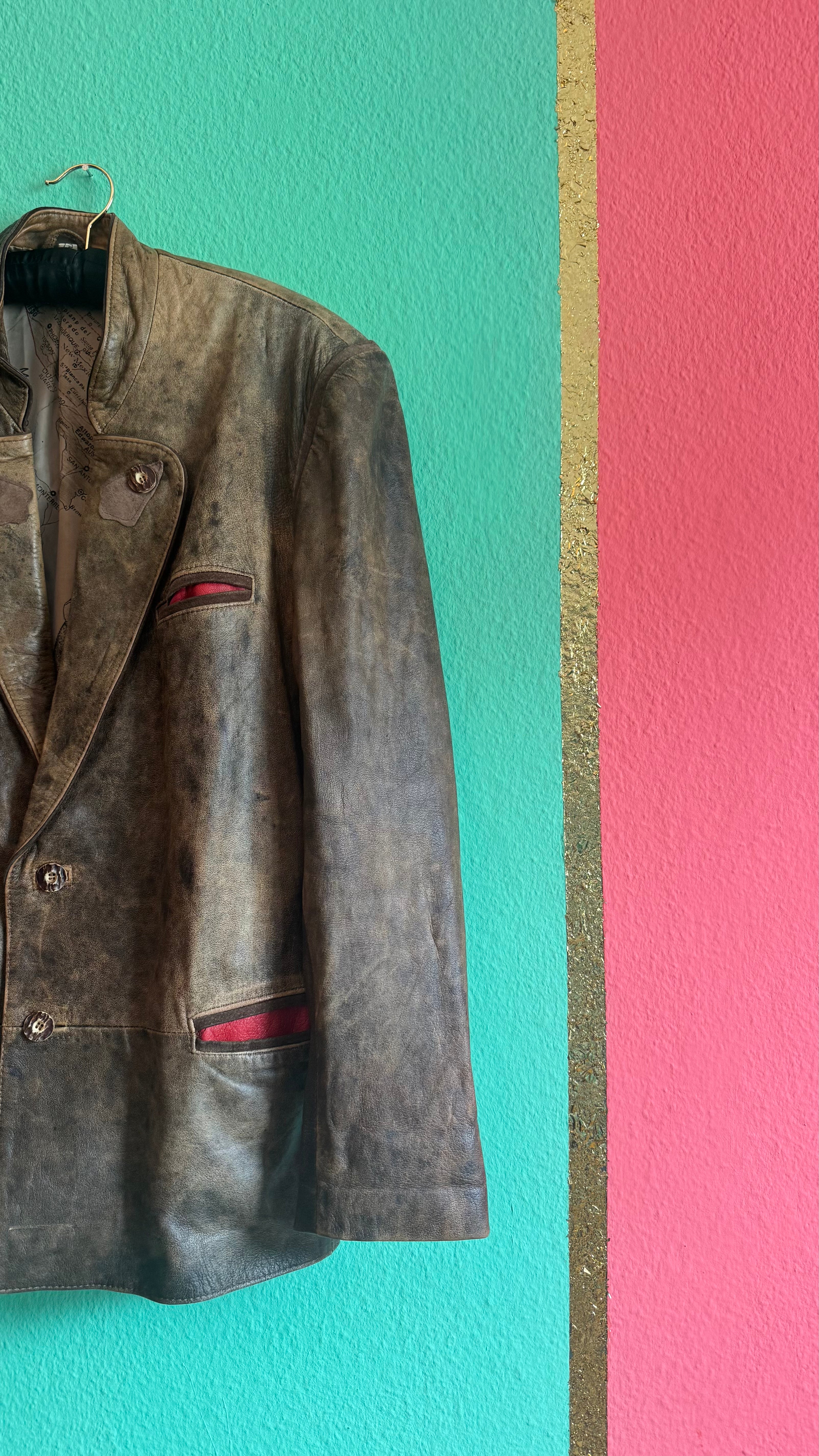 Vintage 1980s Distressed Brown Leather-Style Blazer