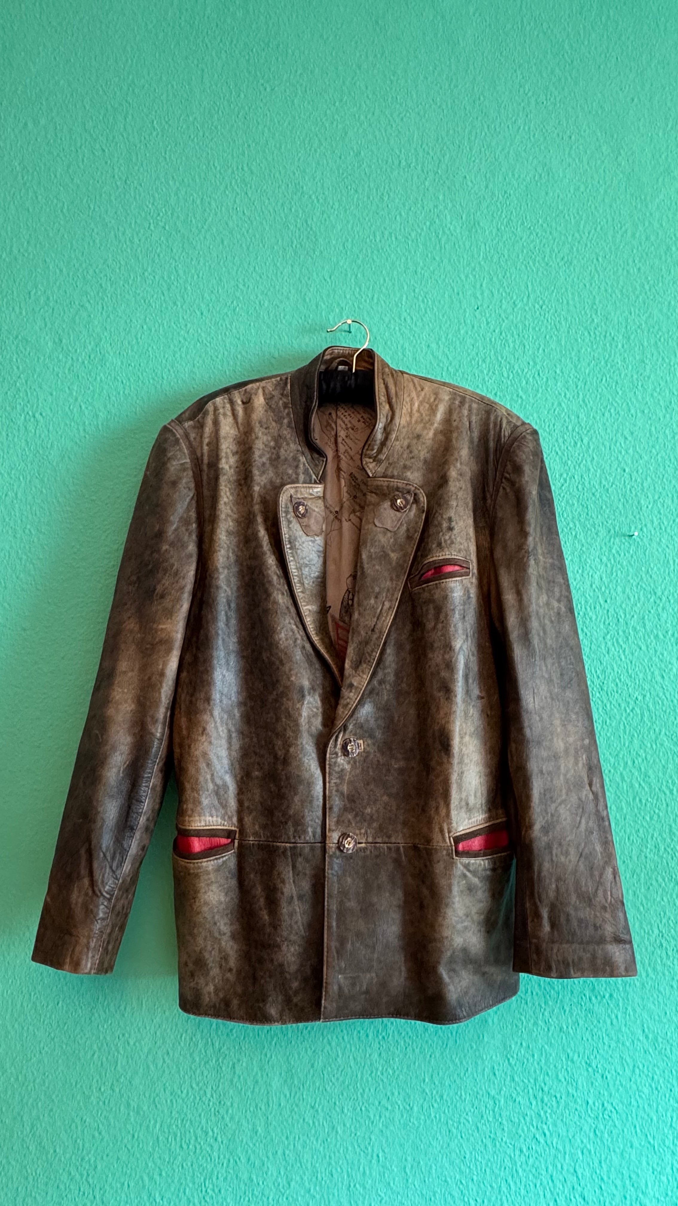 Vintage 1980s Distressed Brown Leather-Style Blazer