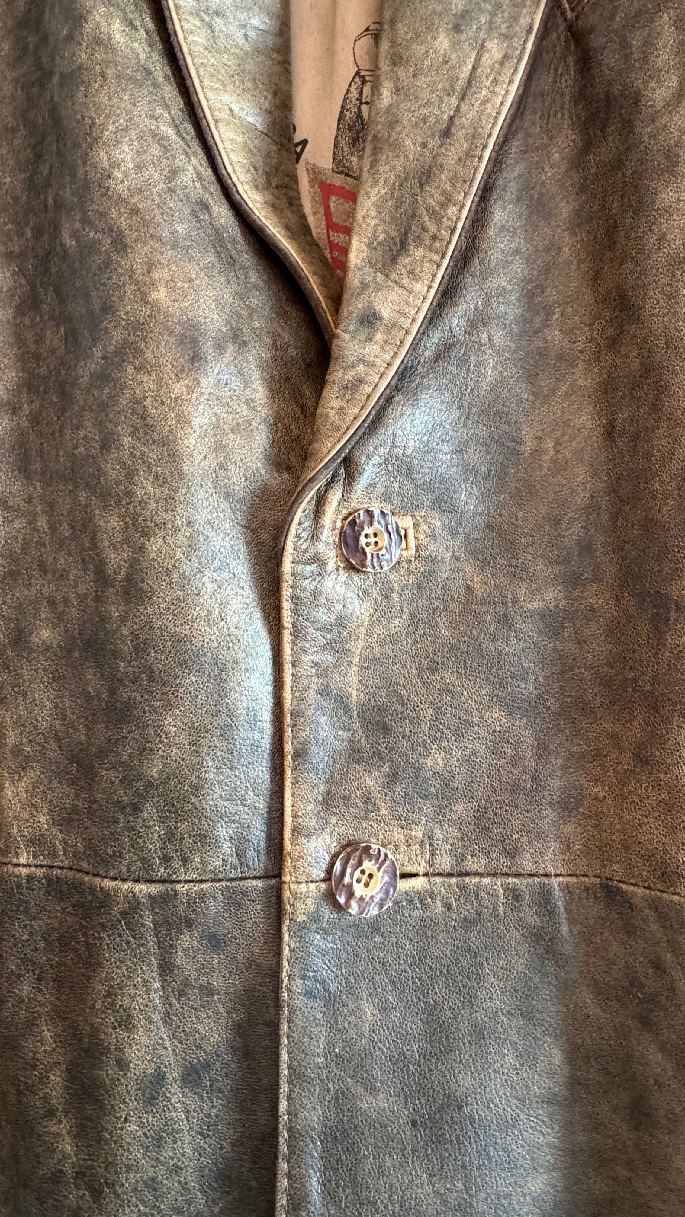 Vintage 1980s Distressed Brown Leather-Style Blazer