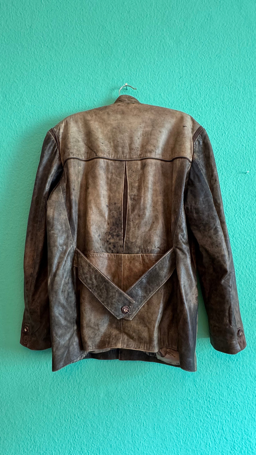 Vintage 1980s Distressed Brown Leather-Style Blazer