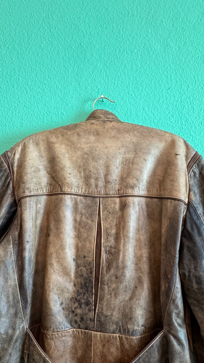 Vintage 1980s Distressed Brown Leather-Style Blazer