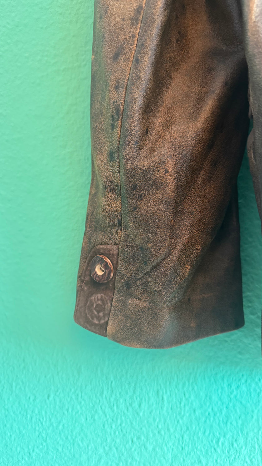 Vintage 1980s Distressed Brown Leather-Style Blazer