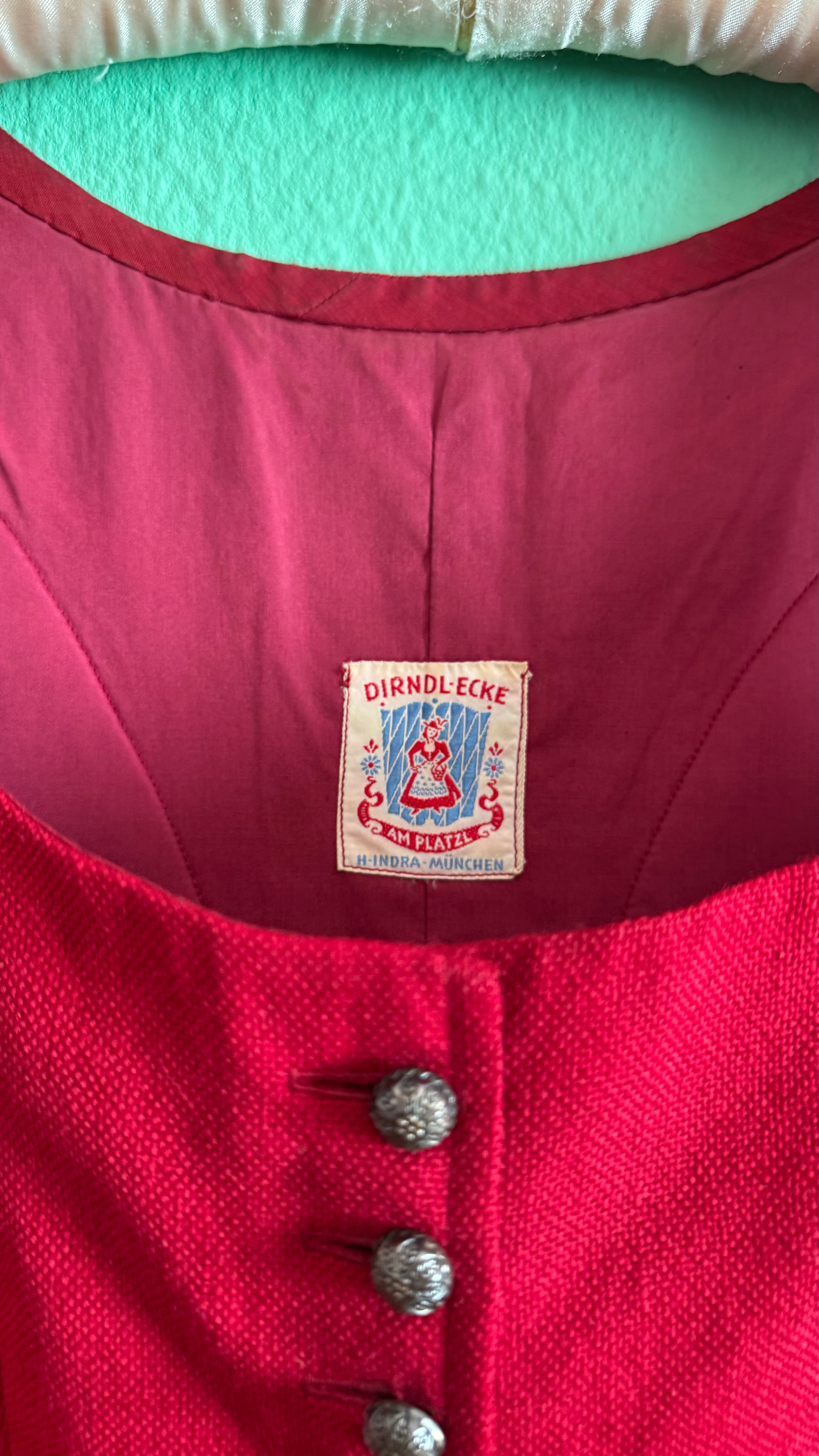 Vintage 1970s Red Pleated Dirndl Dress by Dirndlecke