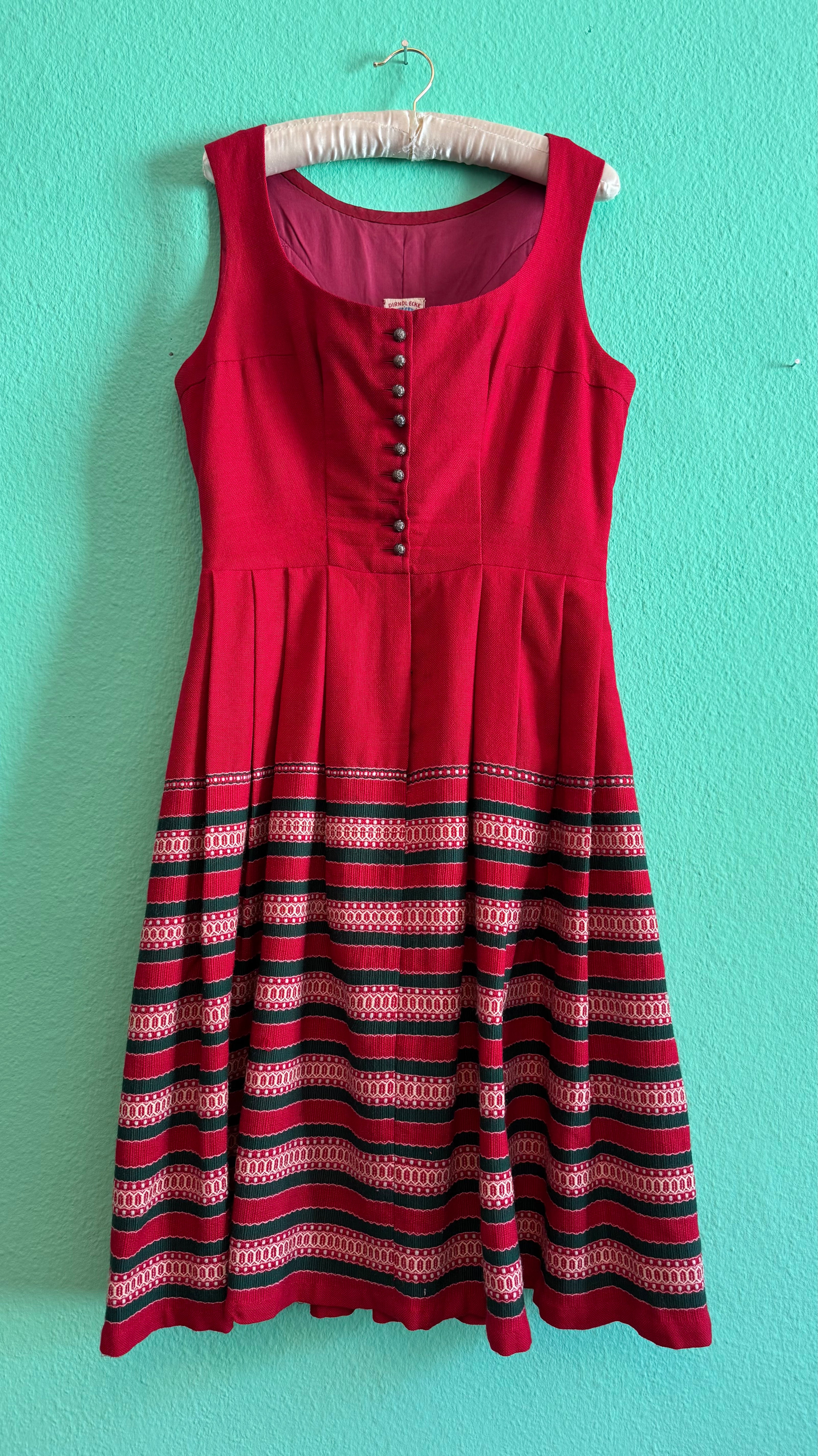 Vintage 1970s Red Pleated Dirndl Dress by Dirndlecke
