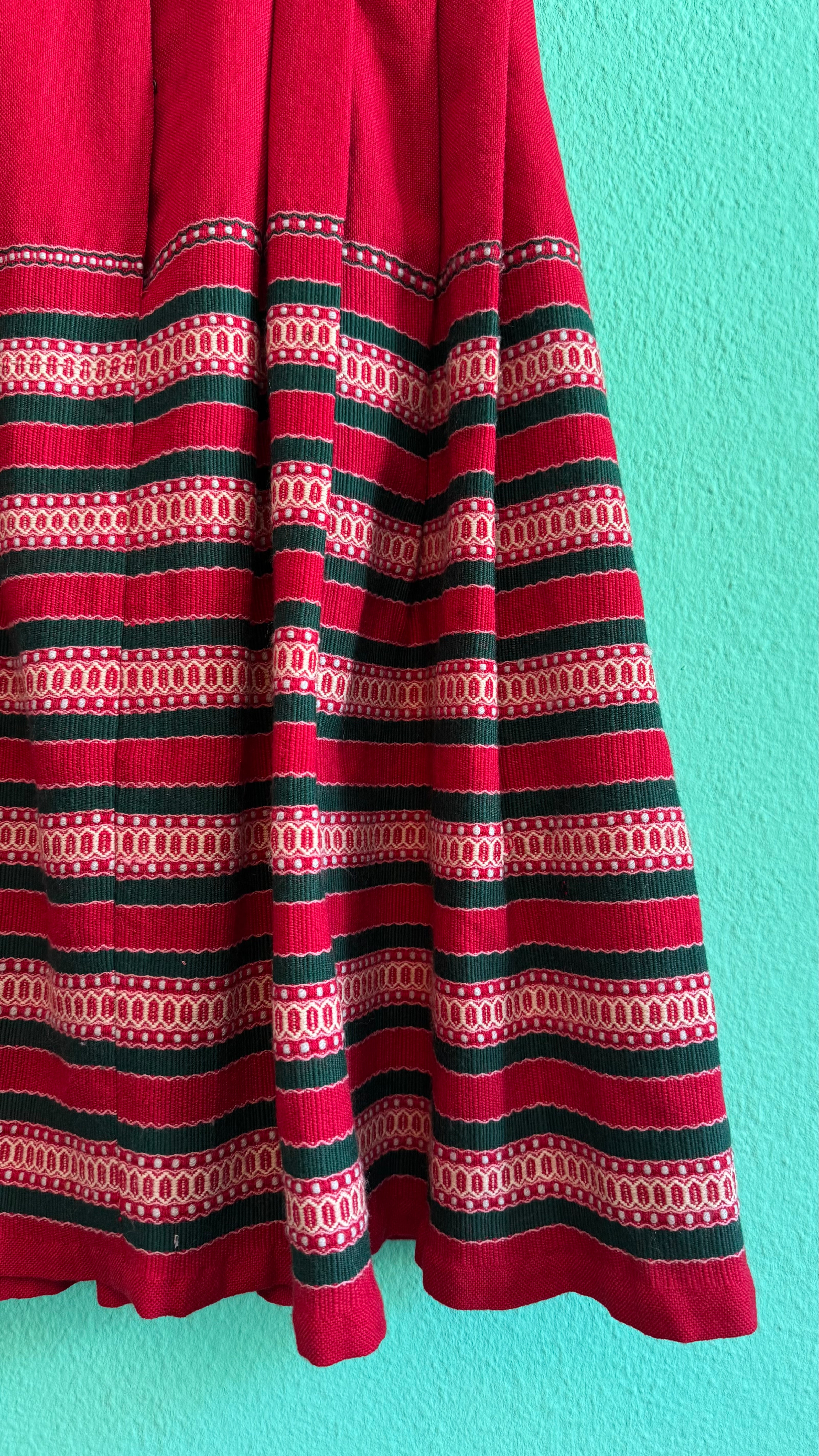 Vintage 1970s Red Pleated Dirndl Dress by Dirndlecke