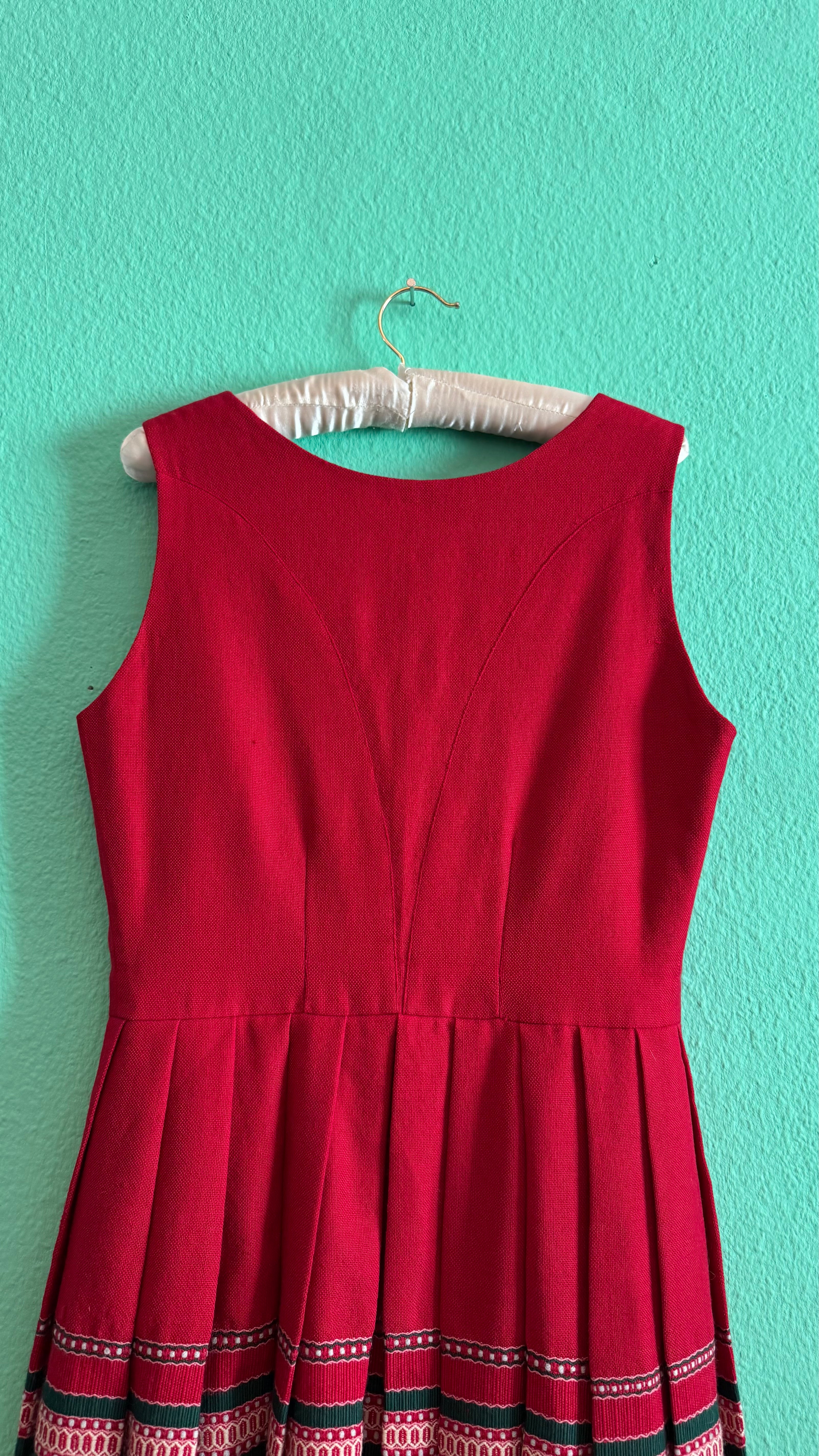 Vintage 1970s Red Pleated Dirndl Dress by Dirndlecke