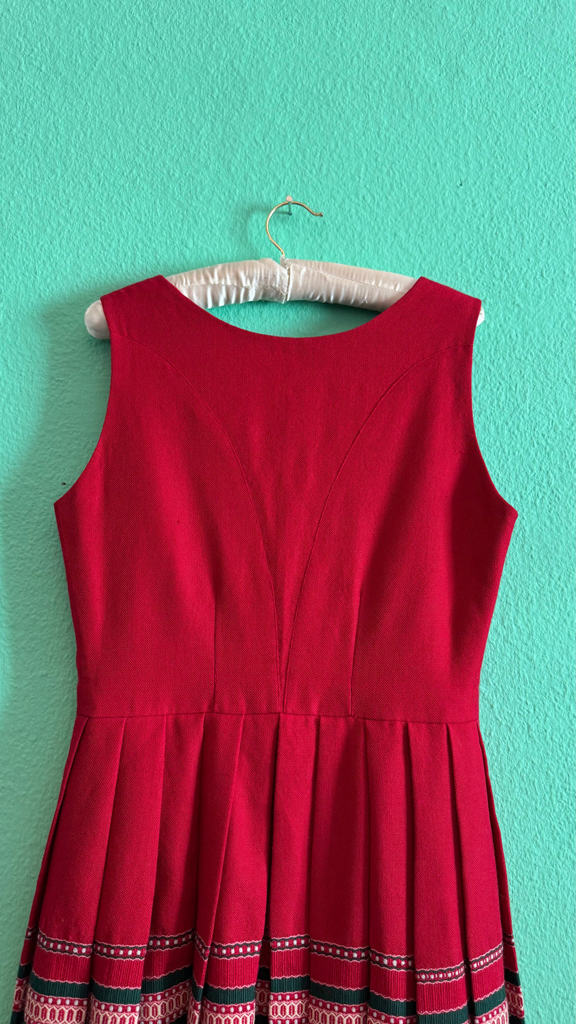Vintage 1970s Red Pleated Dirndl Dress by Dirndlecke