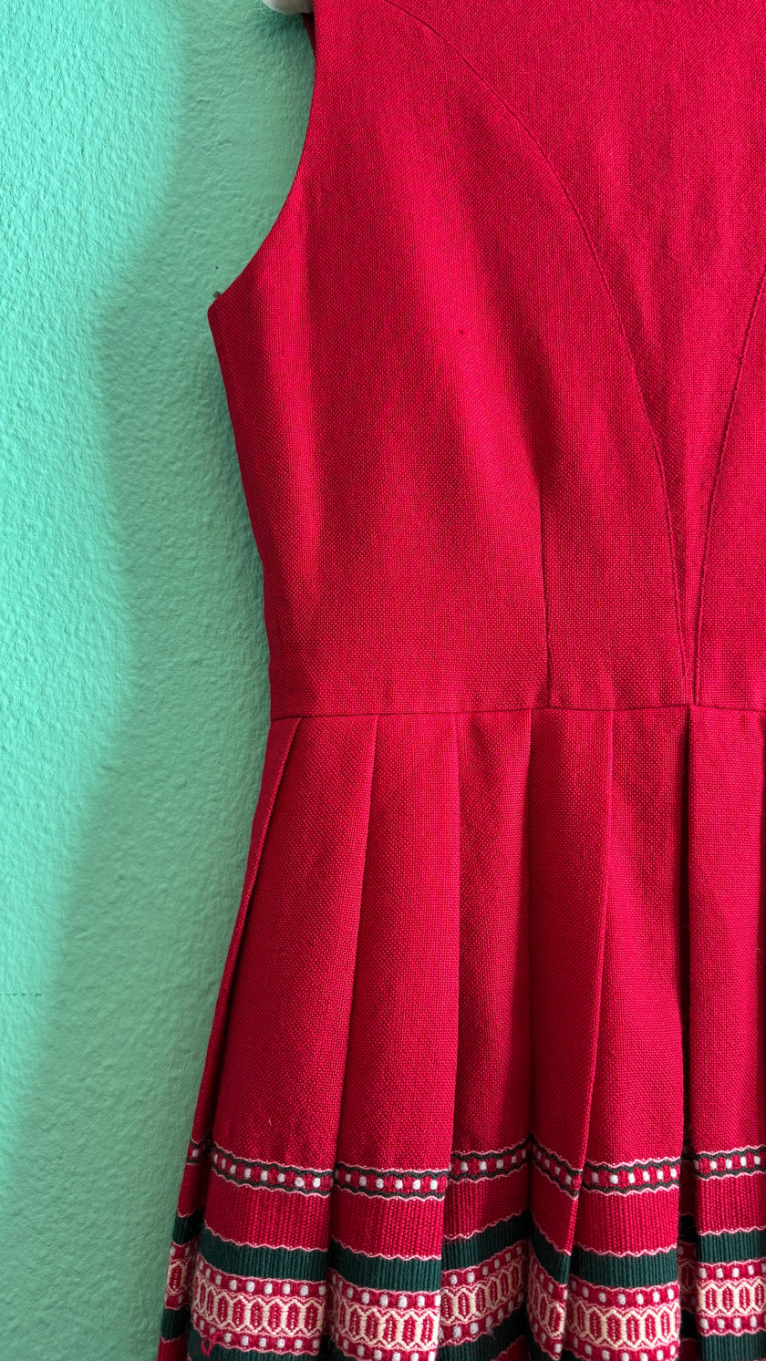 Vintage 1970s Red Pleated Dirndl Dress by Dirndlecke