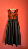 Vintage 1970s Black and Rust Embroidered Dirndl Dress