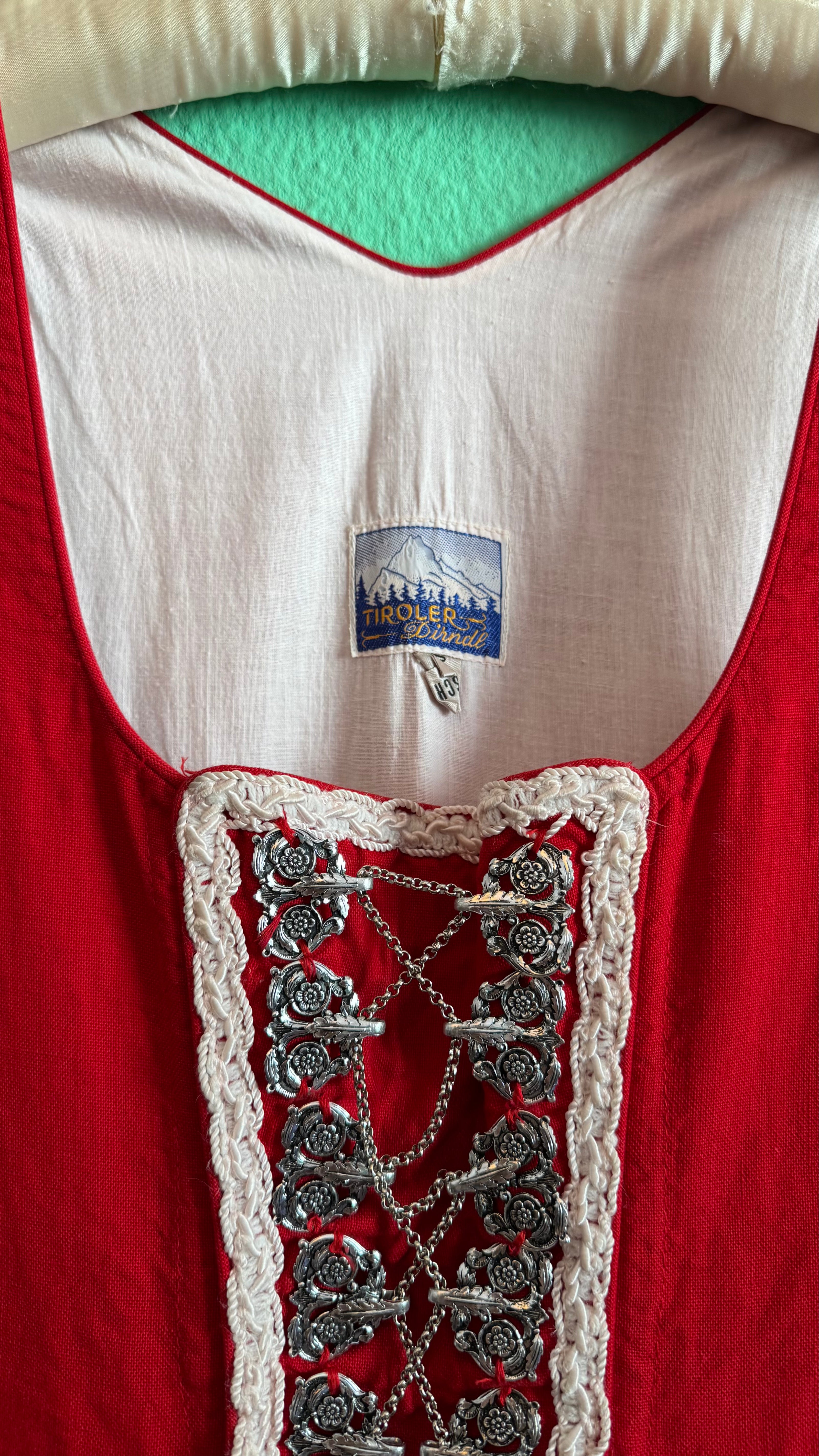 Vintage 1970s Red Embroidered Dirndl Dress by Tiroler Dirndl