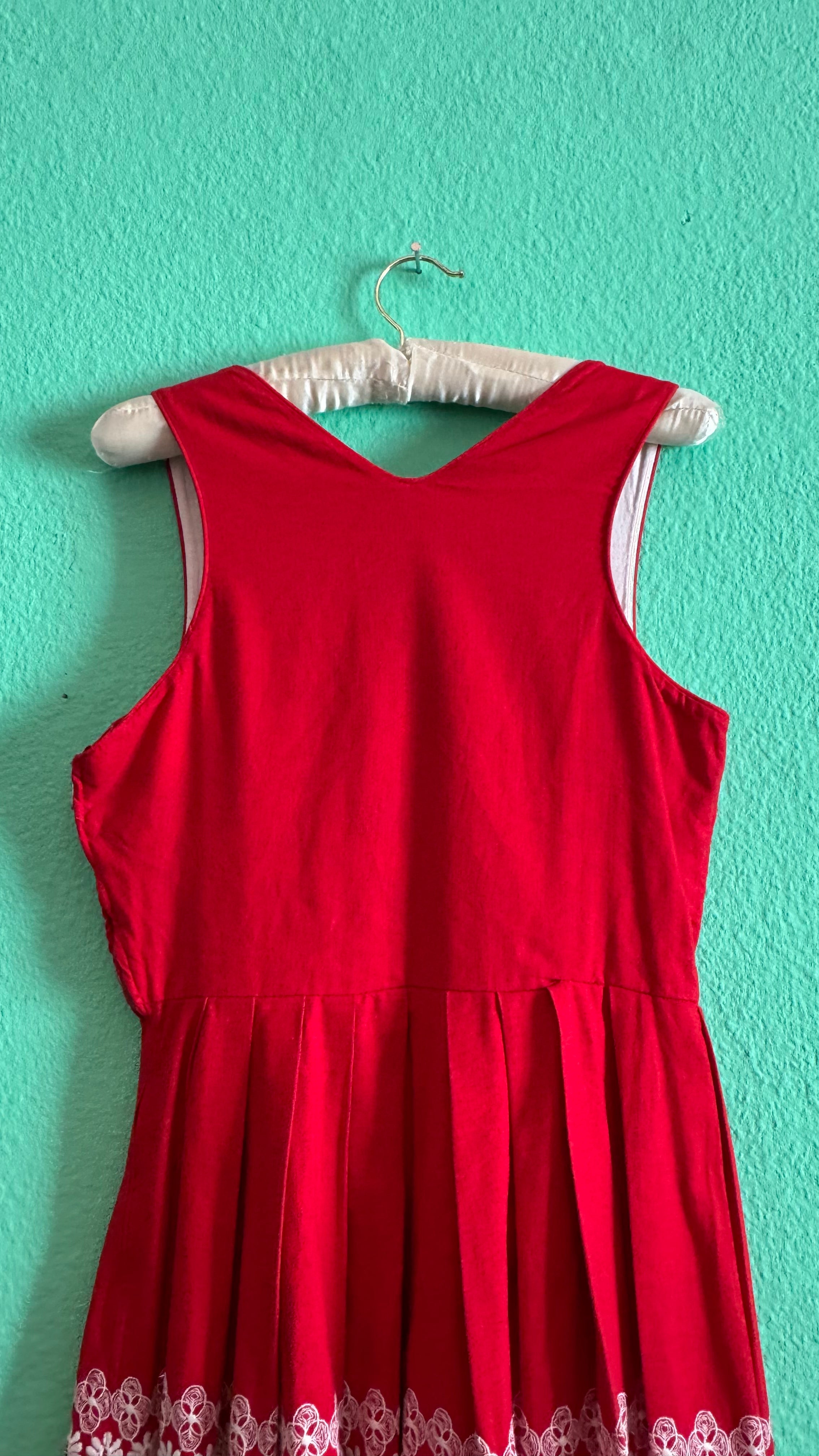 Vintage 1970s Red Embroidered Dirndl Dress by Tiroler Dirndl
