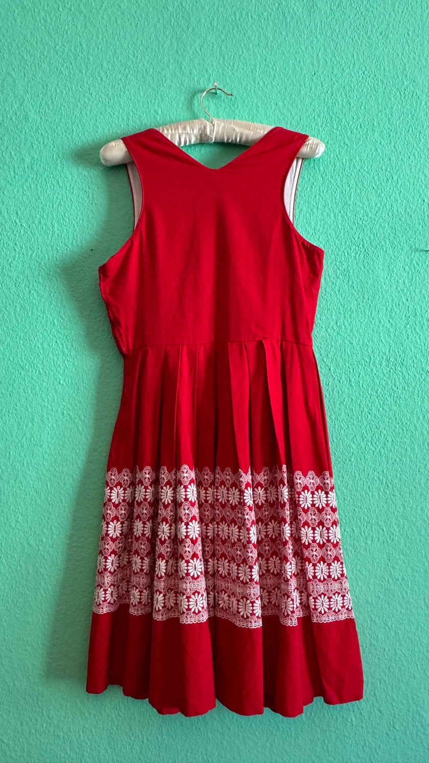 Vintage 1970s Red Embroidered Dirndl Dress by Tiroler Dirndl