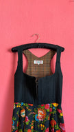 Vintage 1970s Black Floral Dirndl Dress by Wendelstein Dirndl