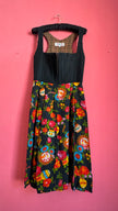 Vintage 1970s Black Floral Dirndl Dress by Wendelstein Dirndl