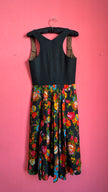 Vintage 1970s Black Floral Dirndl Dress by Wendelstein Dirndl