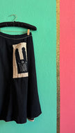 Vintage 1970s Black Munich Appliqué Midi Skirt