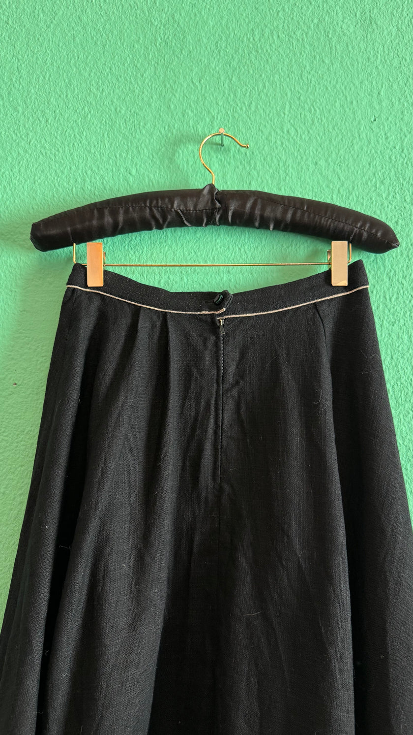 Vintage 1970s Black Munich Appliqué Midi Skirt