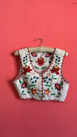 Vintage 1970s White Embroidered Tracht Waistcoat