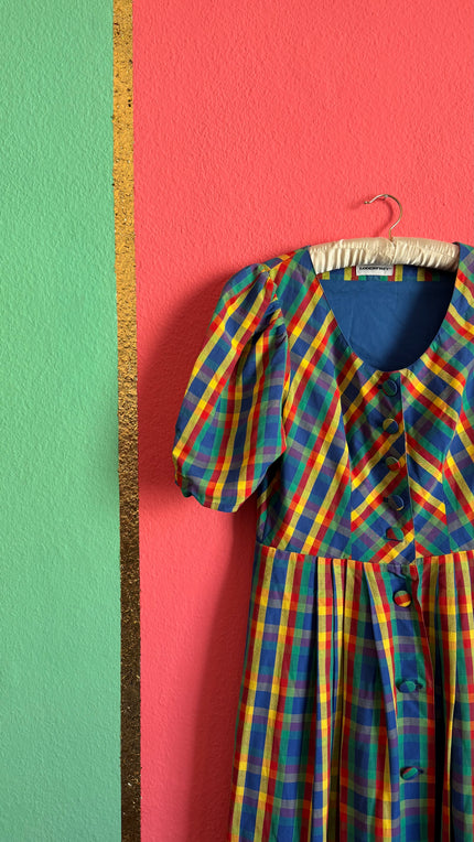 Vintage 1980s Multicolor Plaid Tracht Dress by Lodenfrey
