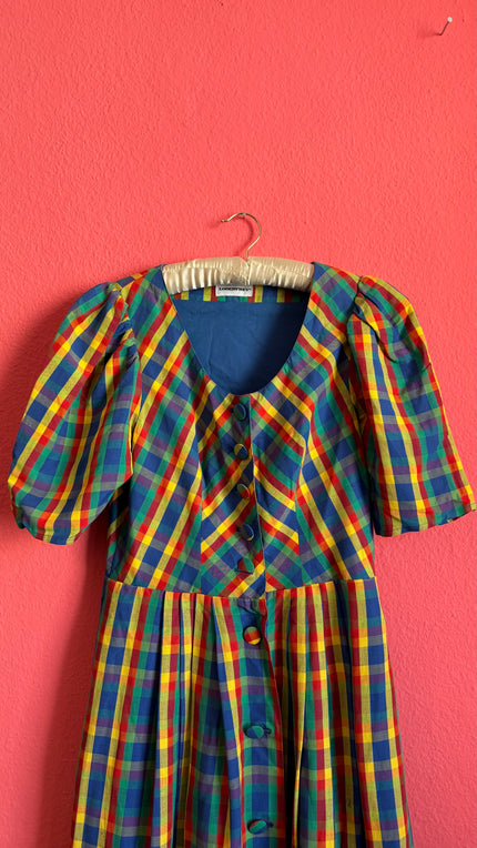 Vintage 1980s Multicolor Plaid Tracht Dress by Lodenfrey