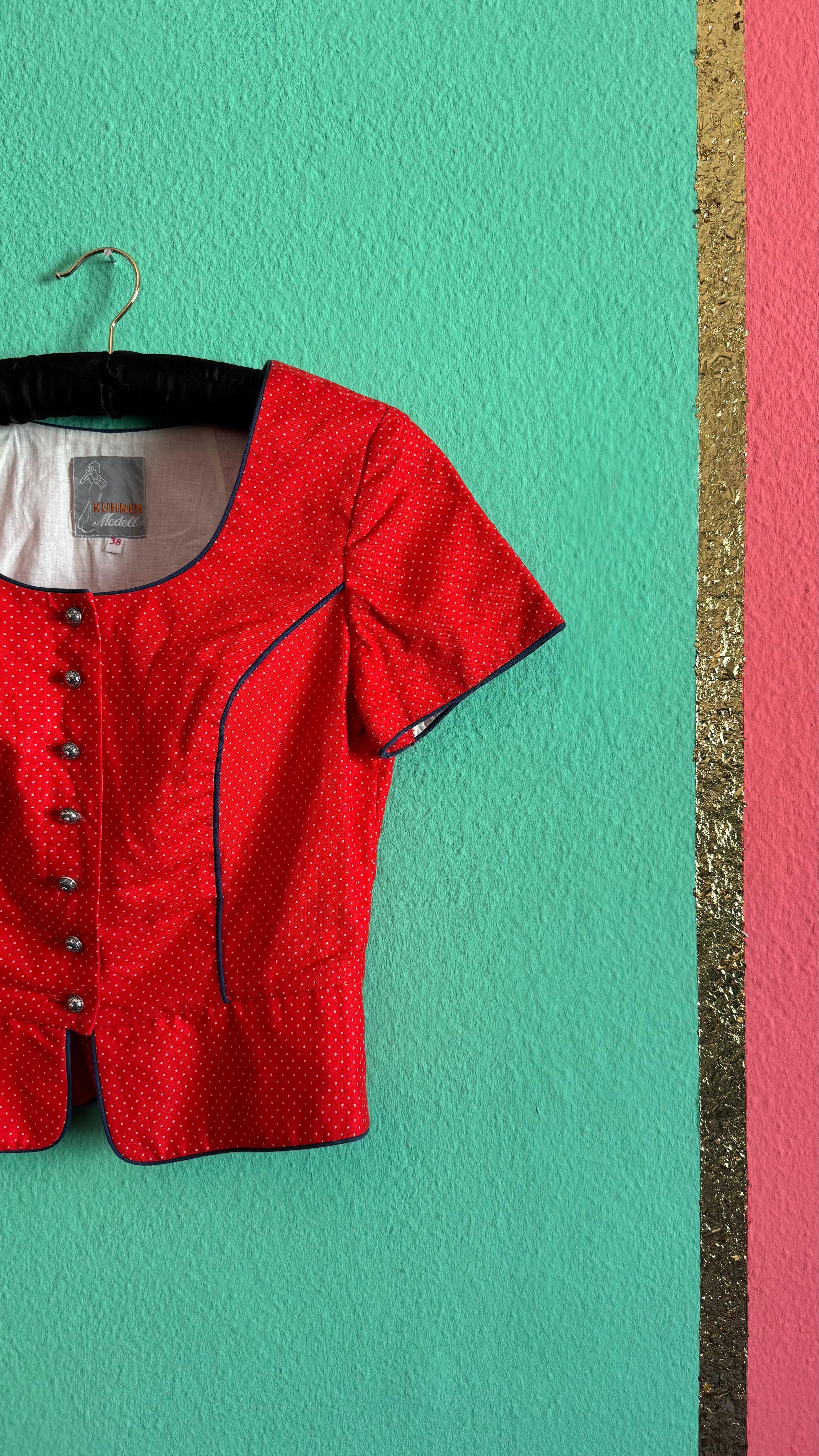 Vintage 1980s Red Polka Dot Tracht Spenzer by Kuhnen Modell
