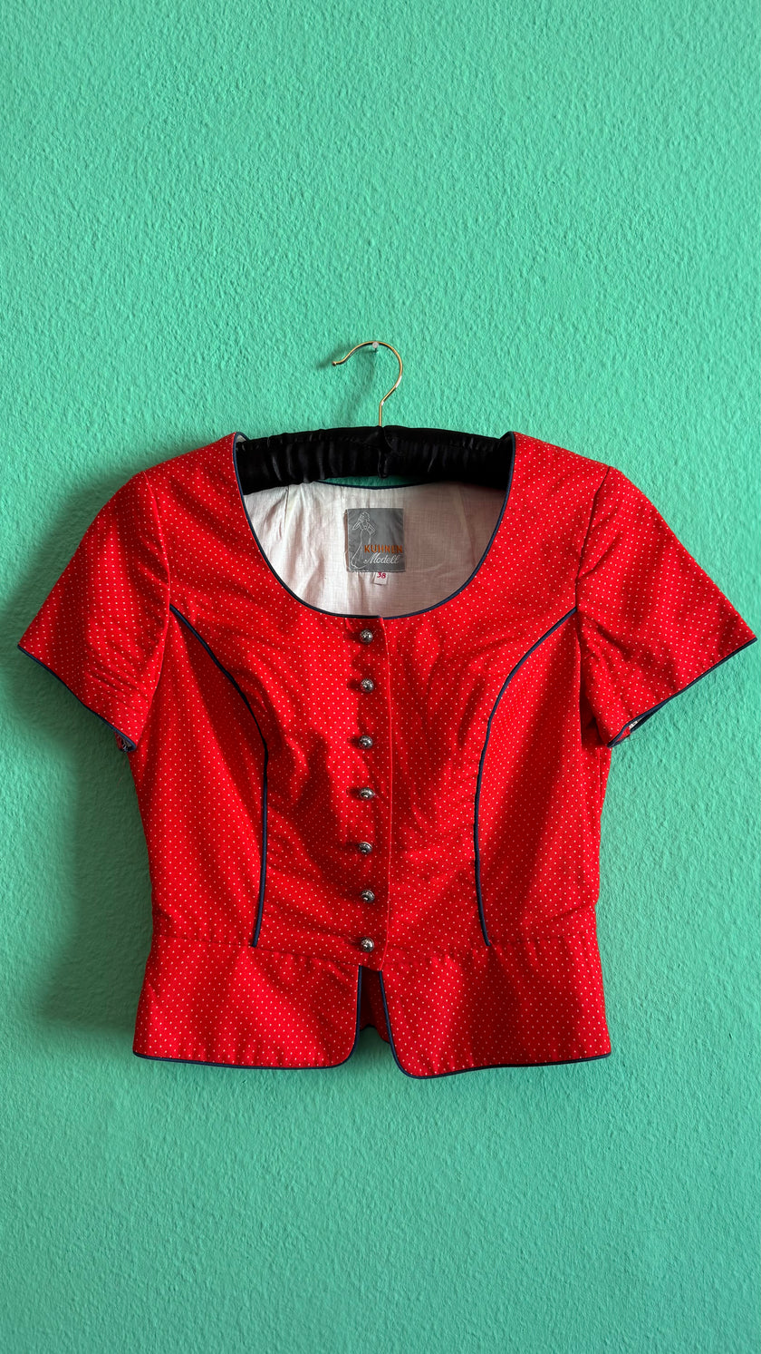 Vintage 1980s Red Polka Dot Tracht Spenzer by Kuhnen Modell