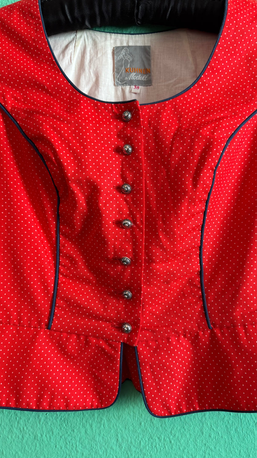 Vintage 1980s Red Polka Dot Tracht Spenzer by Kuhnen Modell