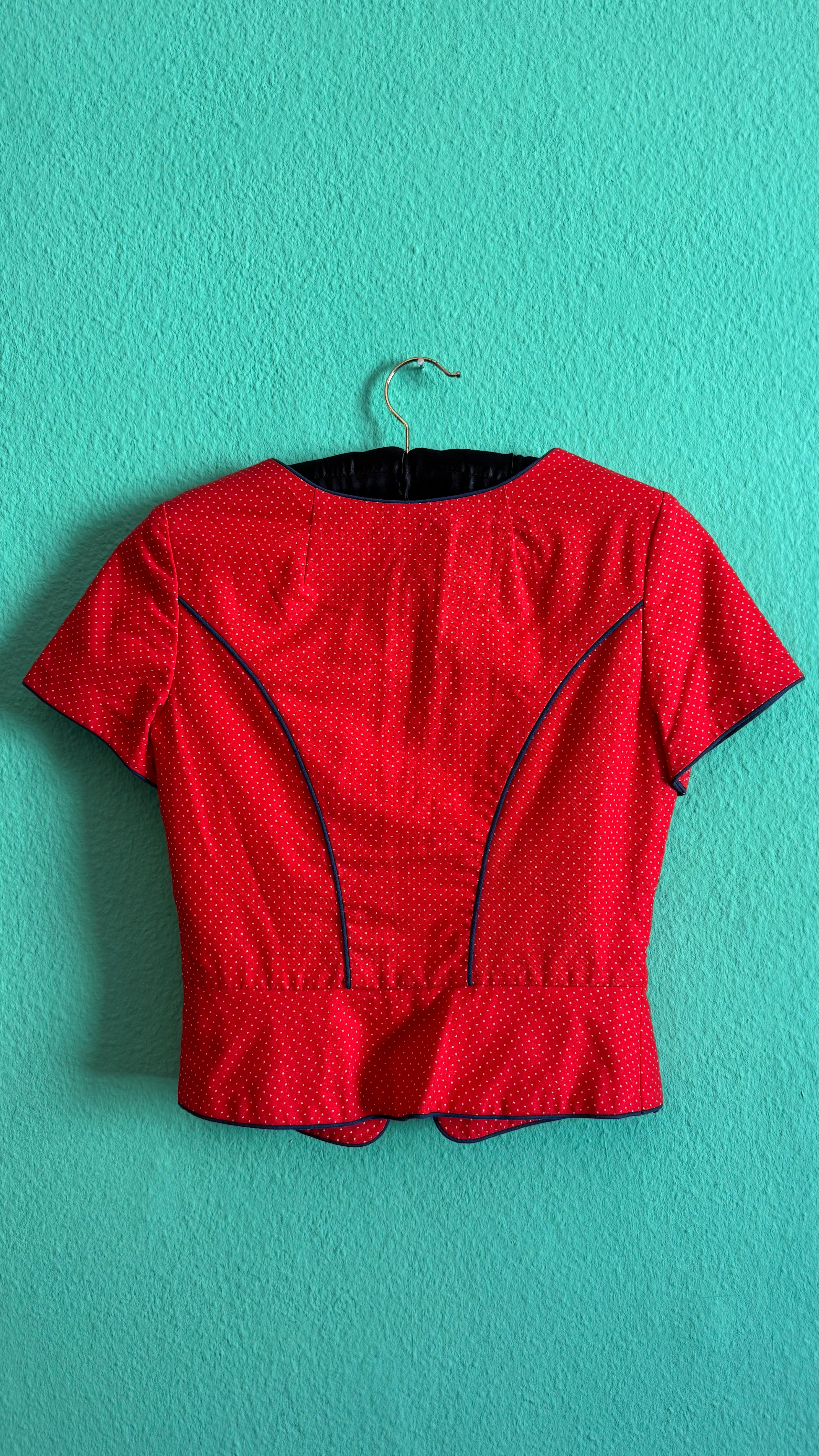 Vintage 1980s Red Polka Dot Tracht Spenzer by Kuhnen Modell