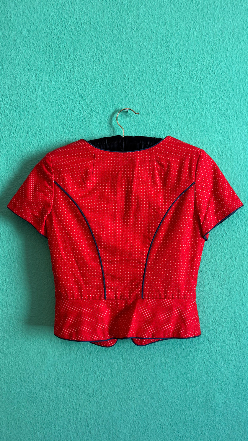 Vintage 1980s Red Polka Dot Tracht Spenzer by Kuhnen Modell