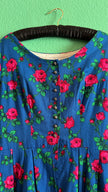 Vintage 1970s Blue Rose Print Tracht Dress by Johanna Rappel