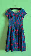 Vintage 1970s Blue Rose Print Tracht Dress by Johanna Rappel