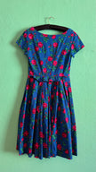 Vintage 1970s Blue Rose Print Tracht Dress by Johanna Rappel