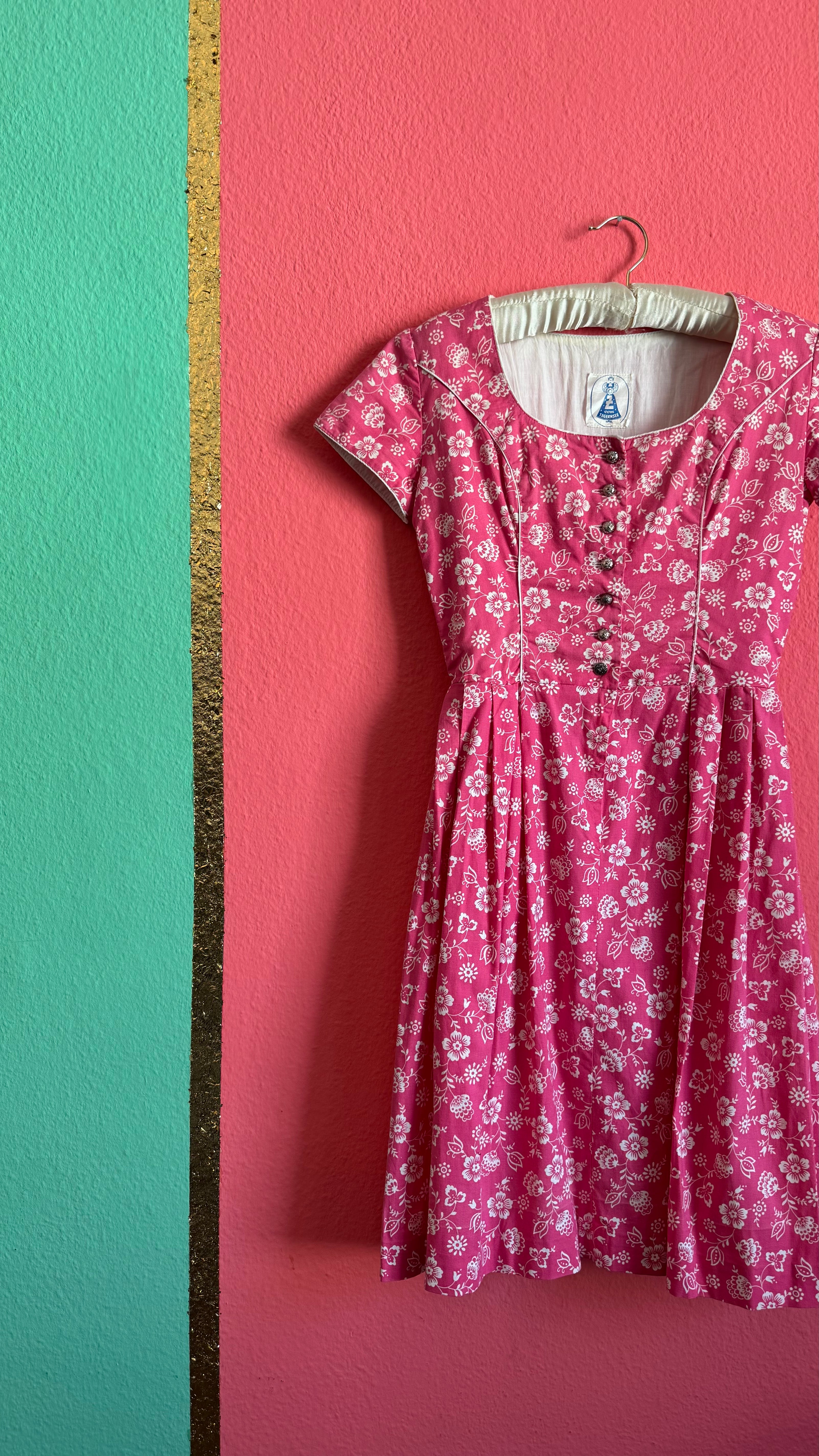 Vintage 1970s Pink Floral Tracht Dress by Z Vom Tegernsee