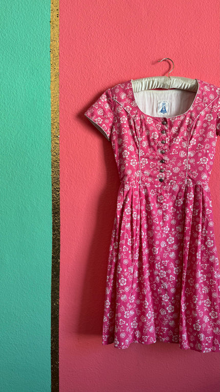 Vintage 1970s Pink Floral Tracht Dress by Z Vom Tegernsee