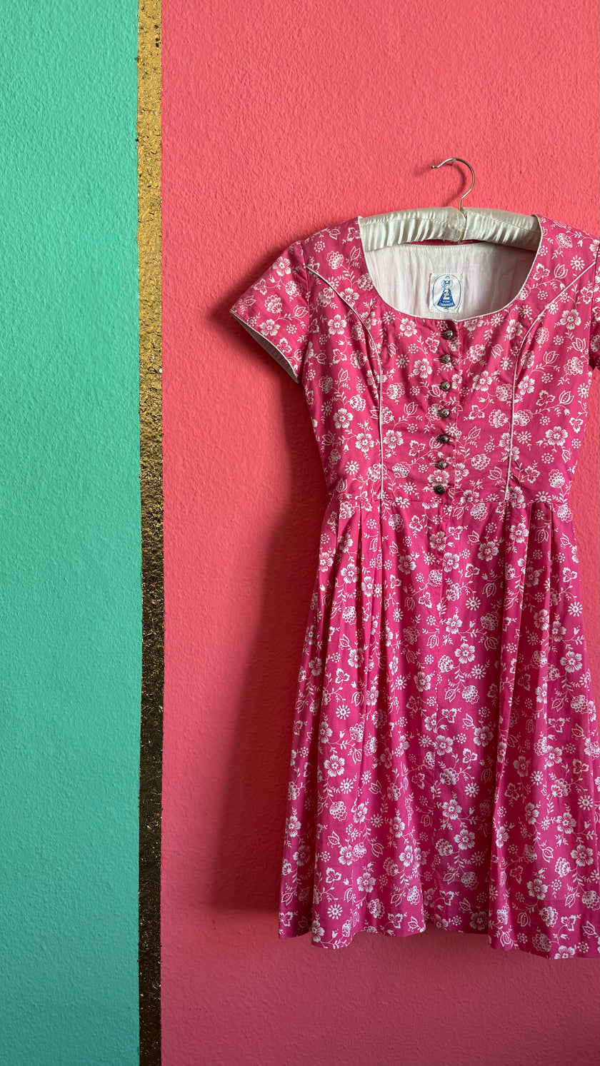 Vintage 1970s Pink Floral Tracht Dress by Z Vom Tegernsee