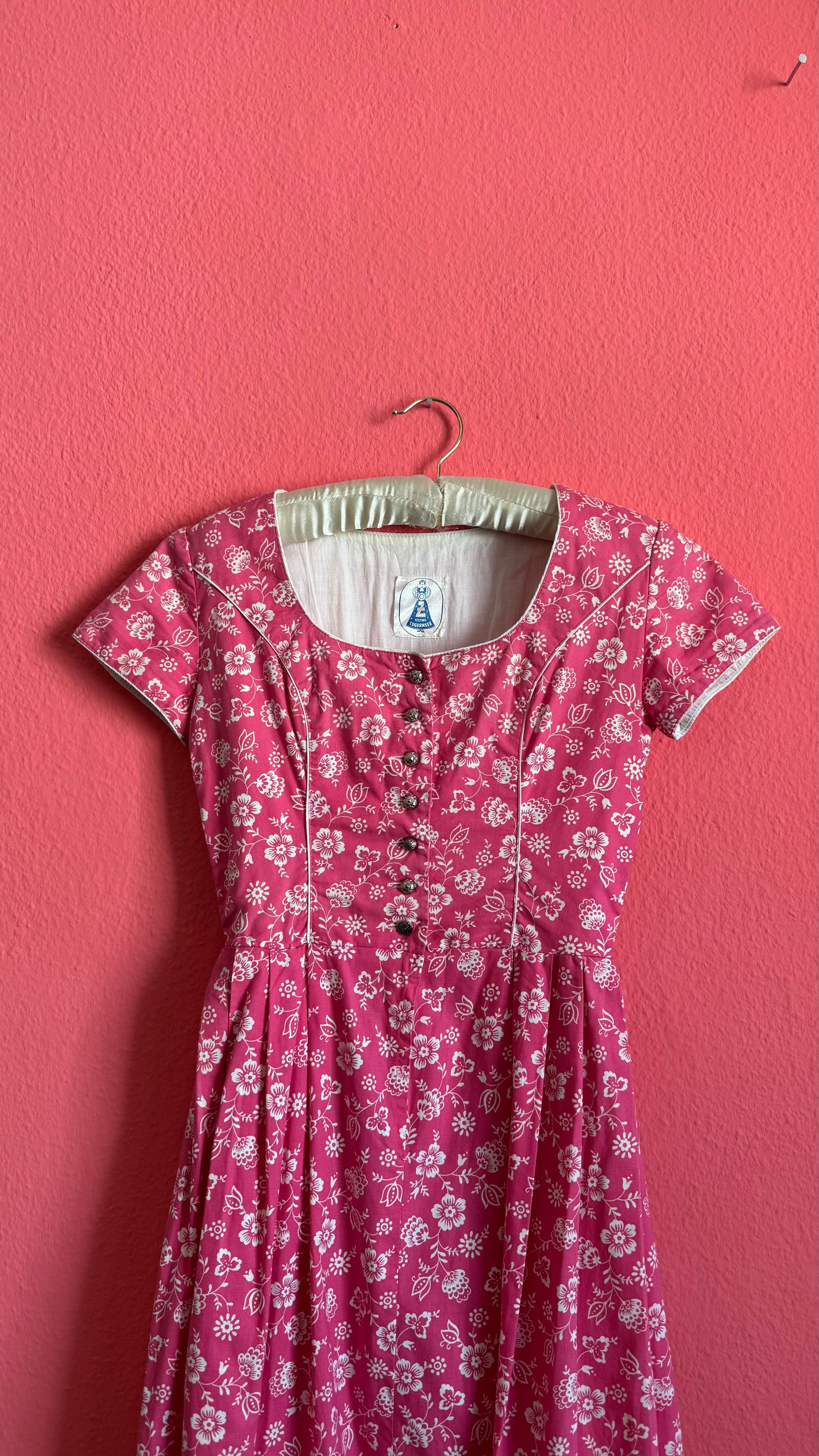 Vintage 1970s Pink Floral Tracht Dress by Z Vom Tegernsee