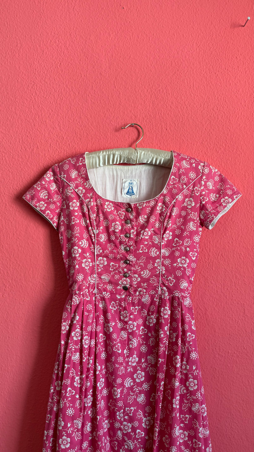 Vintage 1970s Pink Floral Tracht Dress by Z Vom Tegernsee
