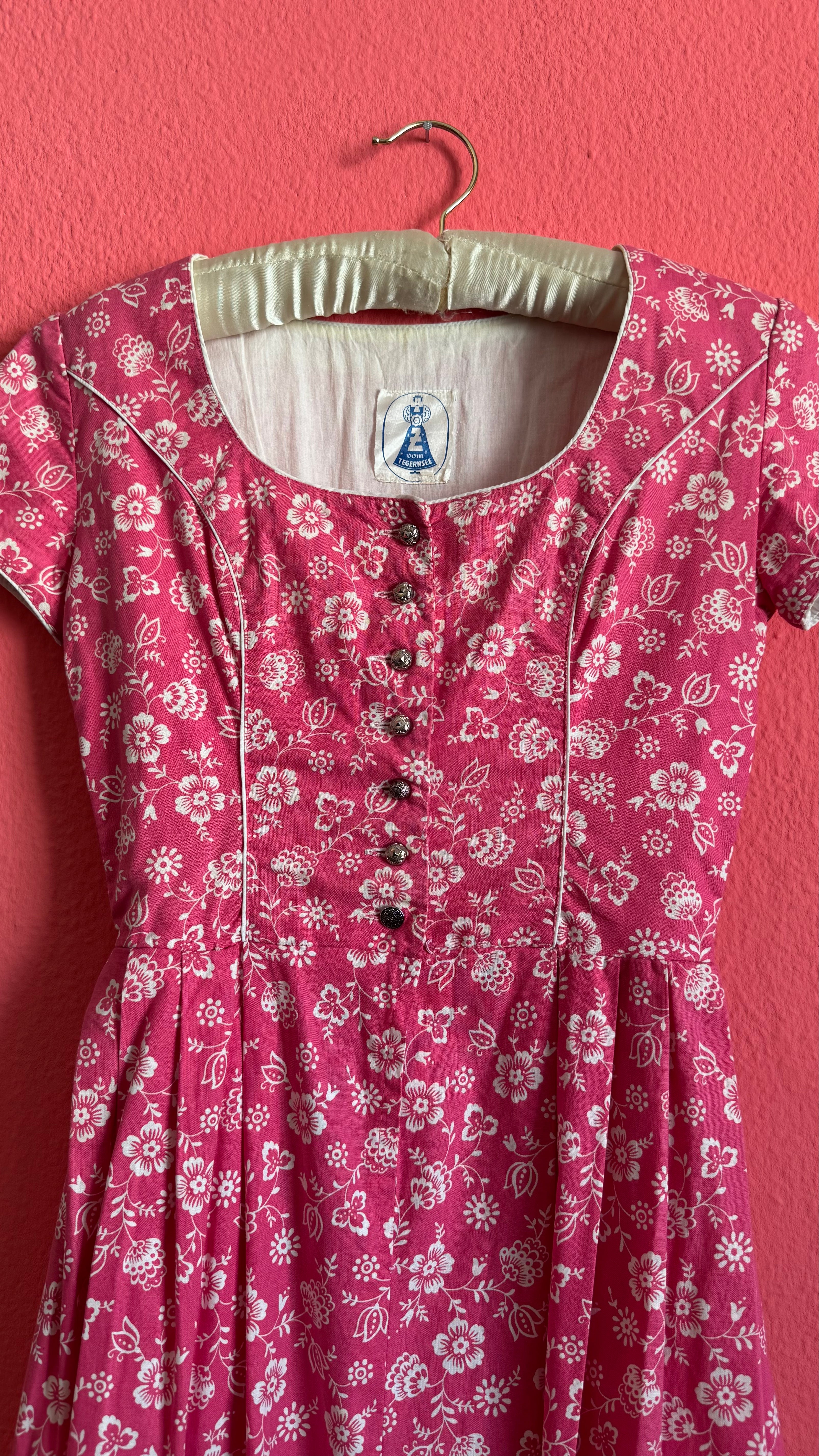 Vintage 1970s Pink Floral Tracht Dress by Z Vom Tegernsee
