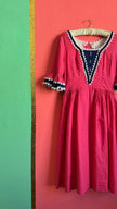 Vintage 1980s Pink Polka Dot Tracht Dress With Lace Trim