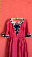 Vintage 1980s Pink Polka Dot Tracht Dress With Lace Trim