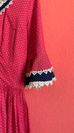 Vintage 1980s Pink Polka Dot Tracht Dress With Lace Trim
