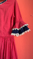 Vintage 1980s Pink Polka Dot Tracht Dress With Lace Trim