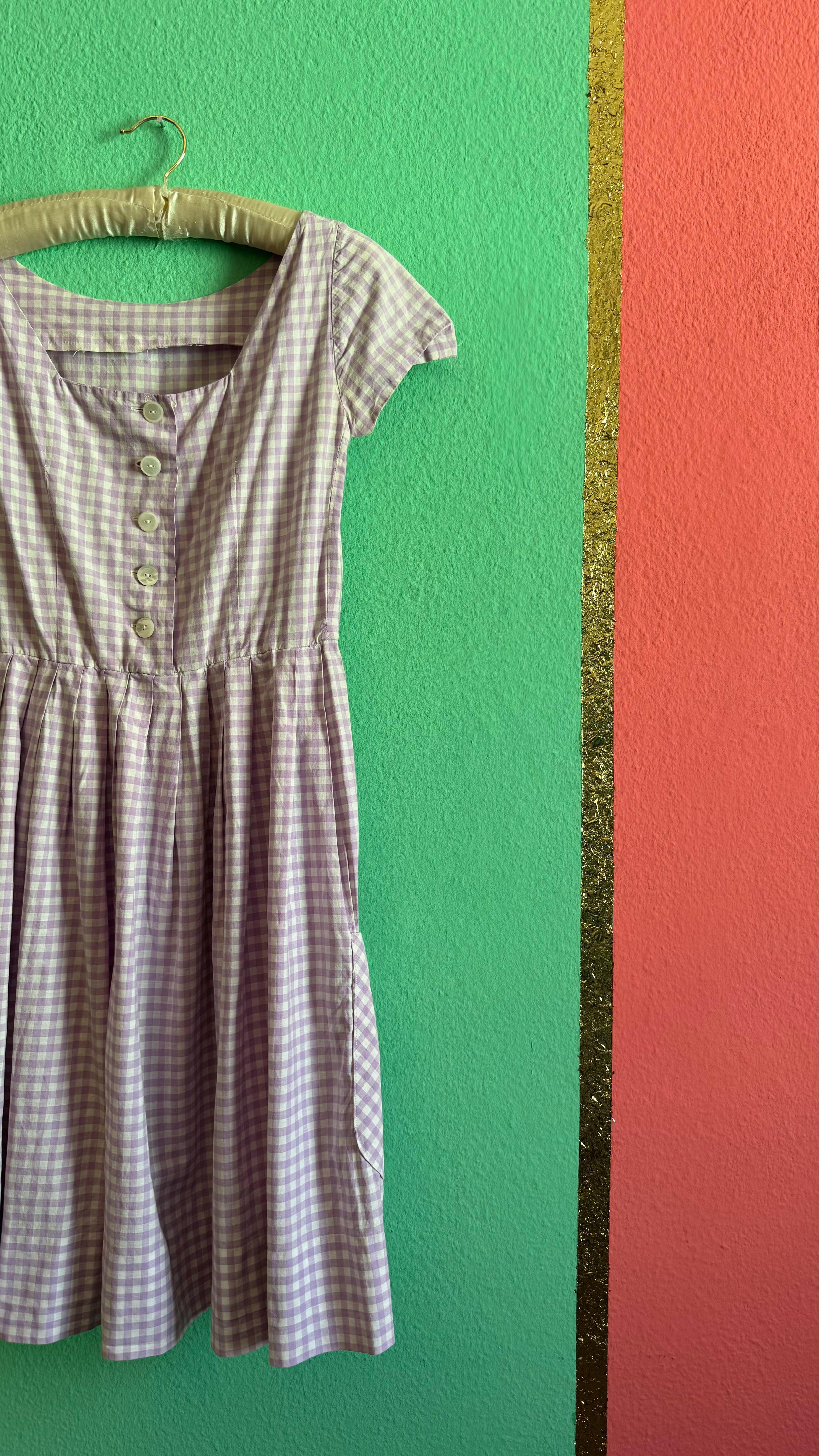 Vintage 1970s Lilac Gingham Tracht Dress