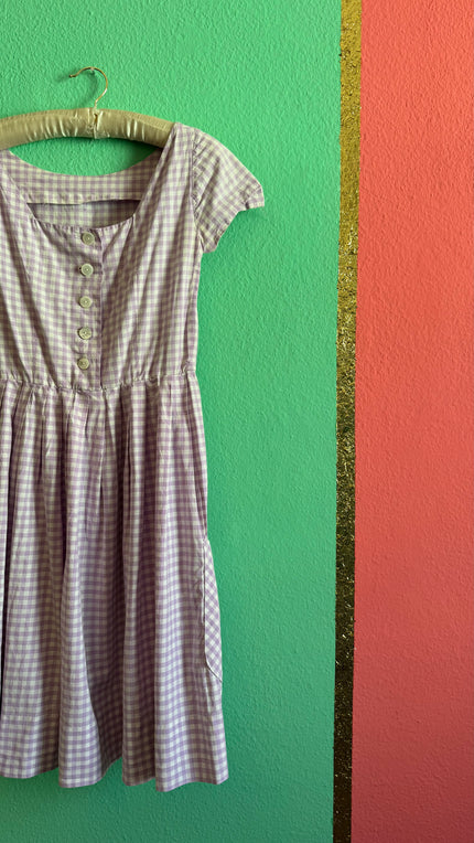 Vintage 1970s Lilac Gingham Tracht Dress