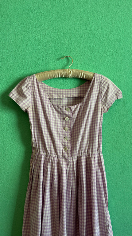 Vintage 1970s Lilac Gingham Tracht Dress