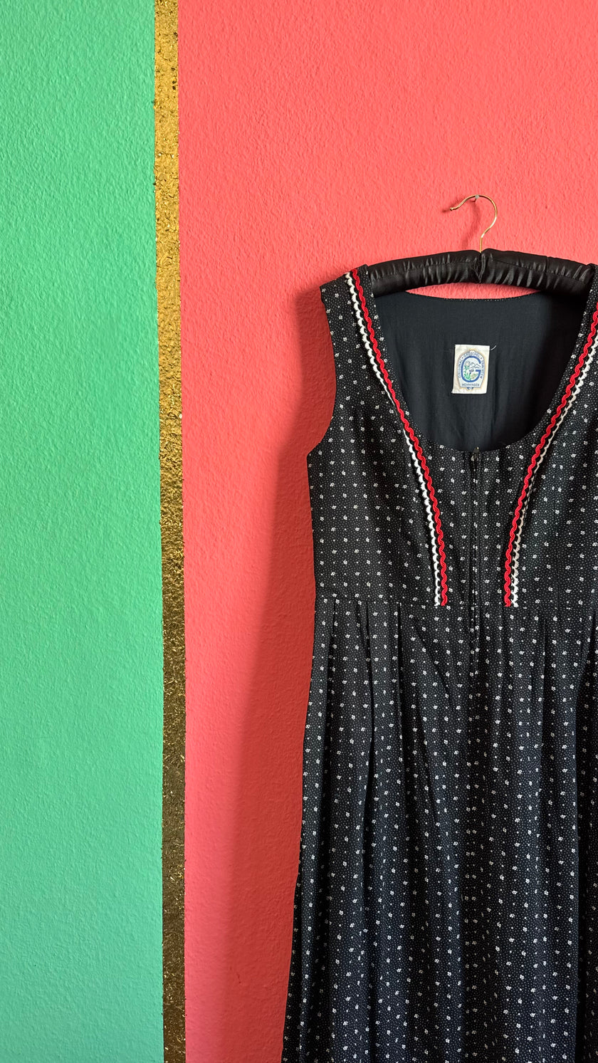 Vintage 1970s Black Floral Maxi Tracht Dress by G. Gröschel