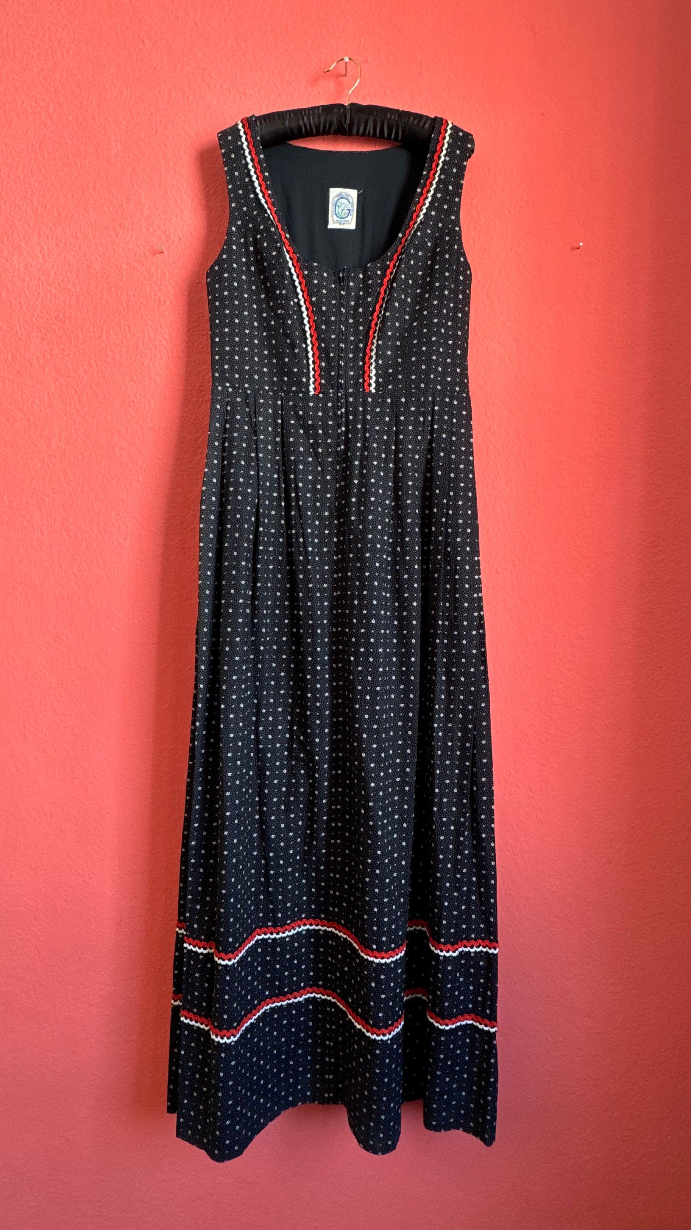 Vintage 1970s Black Floral Maxi Tracht Dress by G. Gröschel