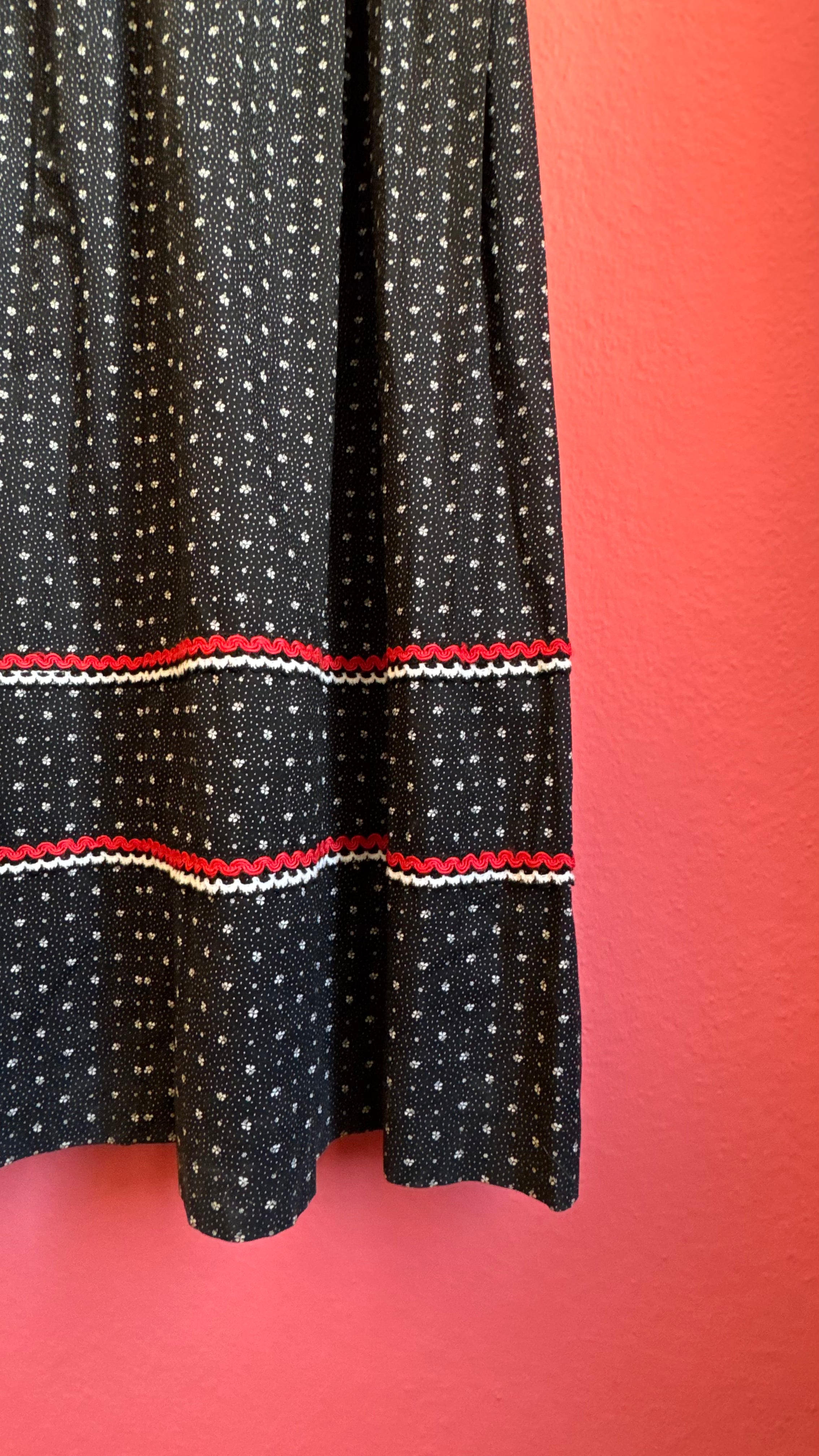 Vintage 1970s Black Floral Maxi Tracht Dress by G. Gröschel