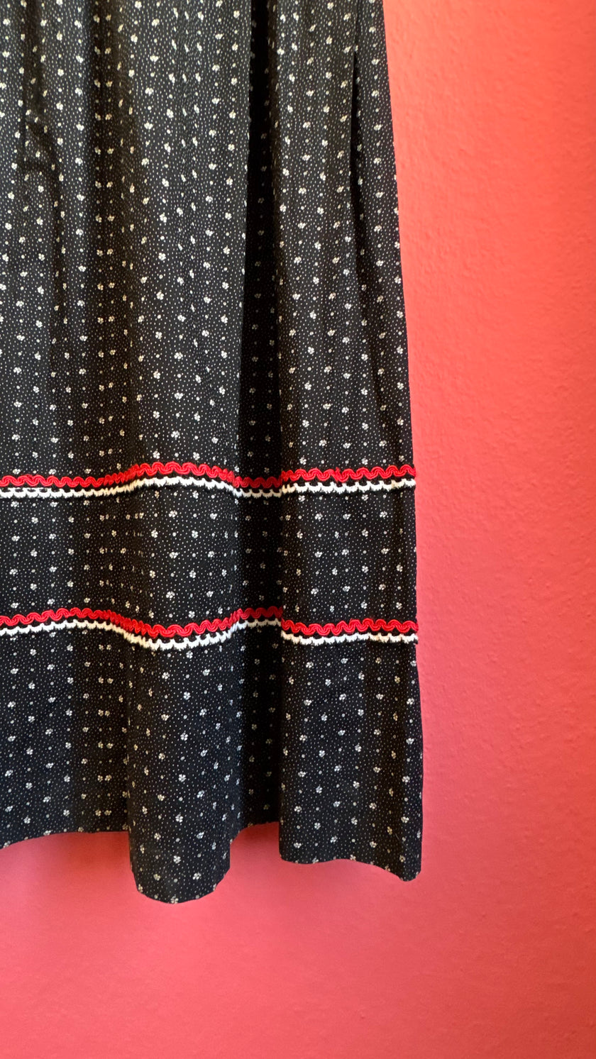 Vintage 1970s Black Floral Maxi Tracht Dress by G. Gröschel